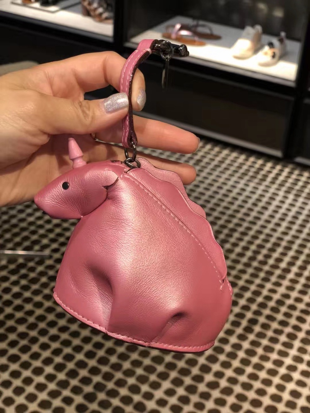 NWT Coach Metallic Pink Unicorn leather zip Coin Case / Bag Charm 22939